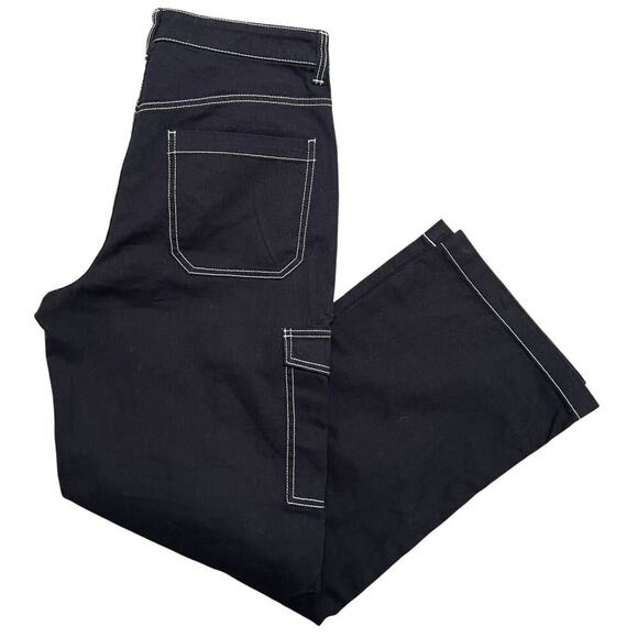 H&M DIVIDE Women’s Black Twill Loose‎ Cargo Pants - Wide Leg White Stitching - 8 - Picture 3 of 7